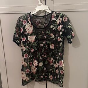 Floral Mesh Top - Black and Pink